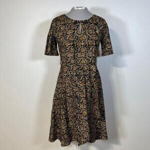 Mata Traders Brown Floral Cotton Dress Women’s Small Faux Wrap Pockets Midi